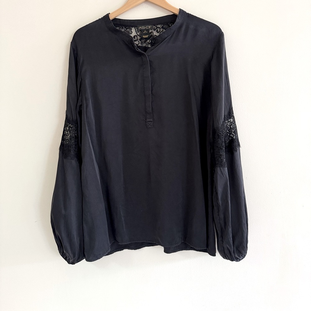 AS by DF Black Silk Lace-Inset‎ Blouse – Size M/L